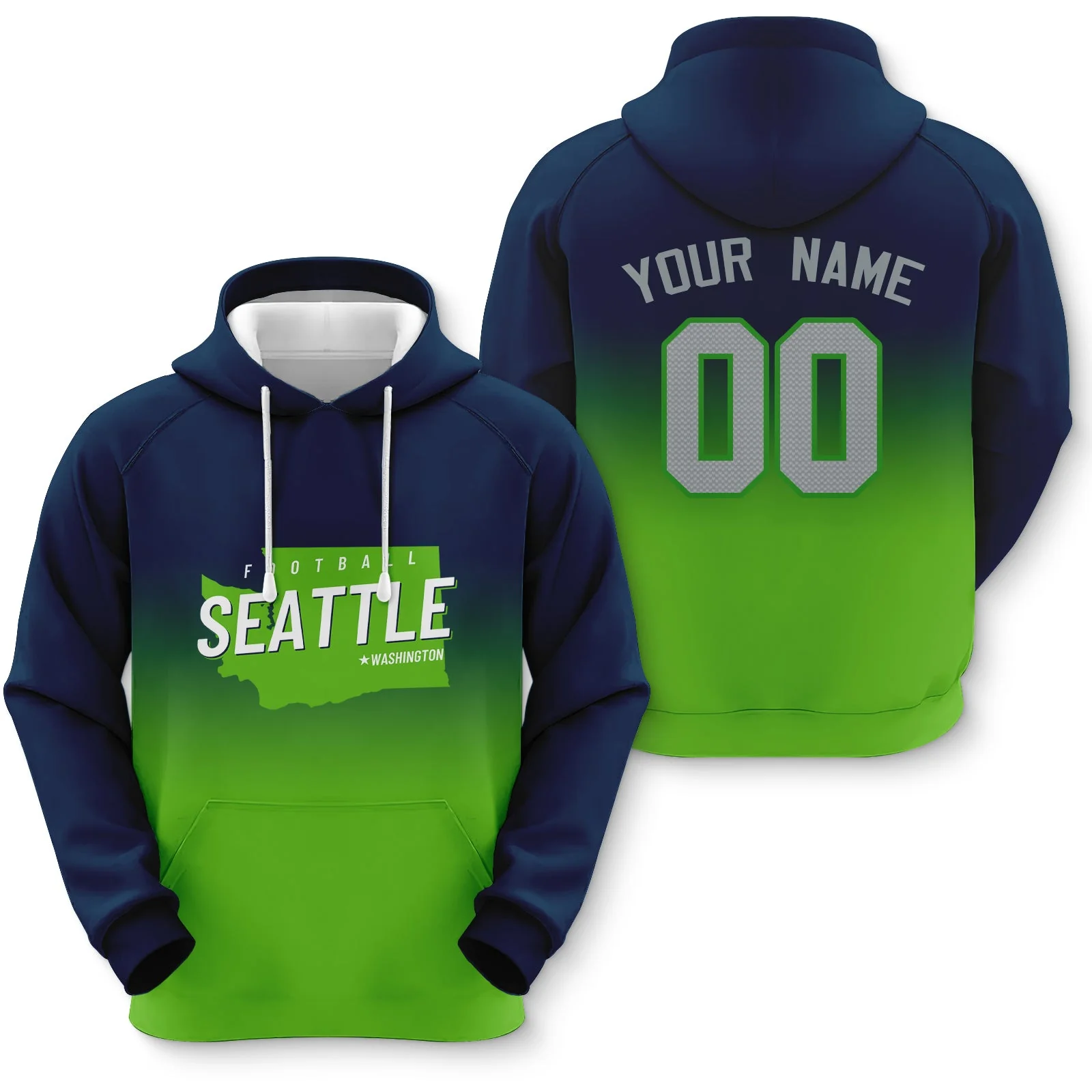 Custom Sports Pullover Sweatshirt City Seattle Map Split Fashion Football Hoodie