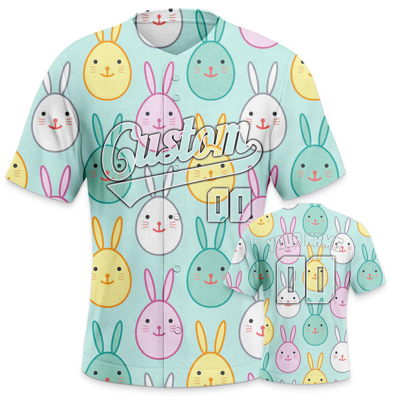 Custom Aqua Pink-White 3D Pattern Design Rabbit And Peacock Authentic Baseball Jersey