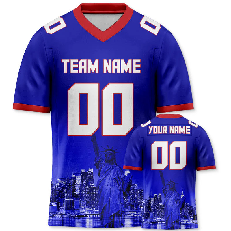 Custom 3D City Night Royal White-Red Authentic Football Silhouette Jersey
