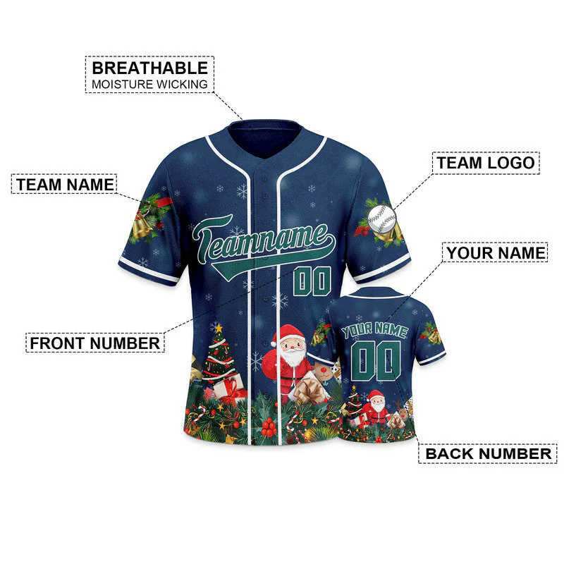Christmas Day Custom Navy Kelly Green-White Santa Claus Authentic Baseball Jersey