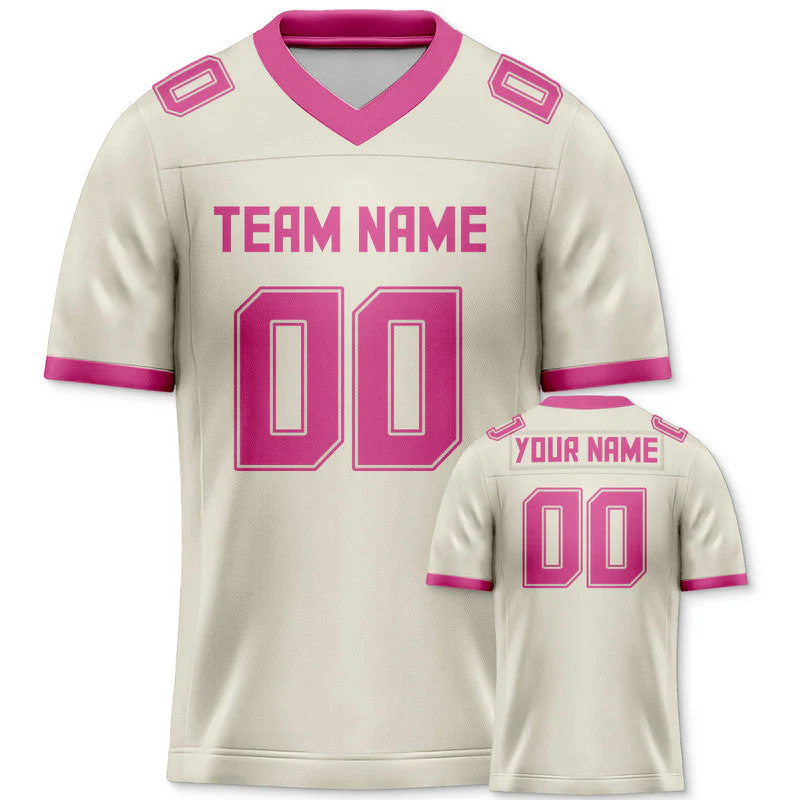 Custom Cream Pink Mesh Authentic Football Jersey
