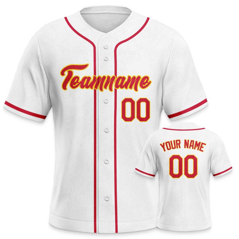 Custom White Red-Gold Authentic Baseball Jersey-3