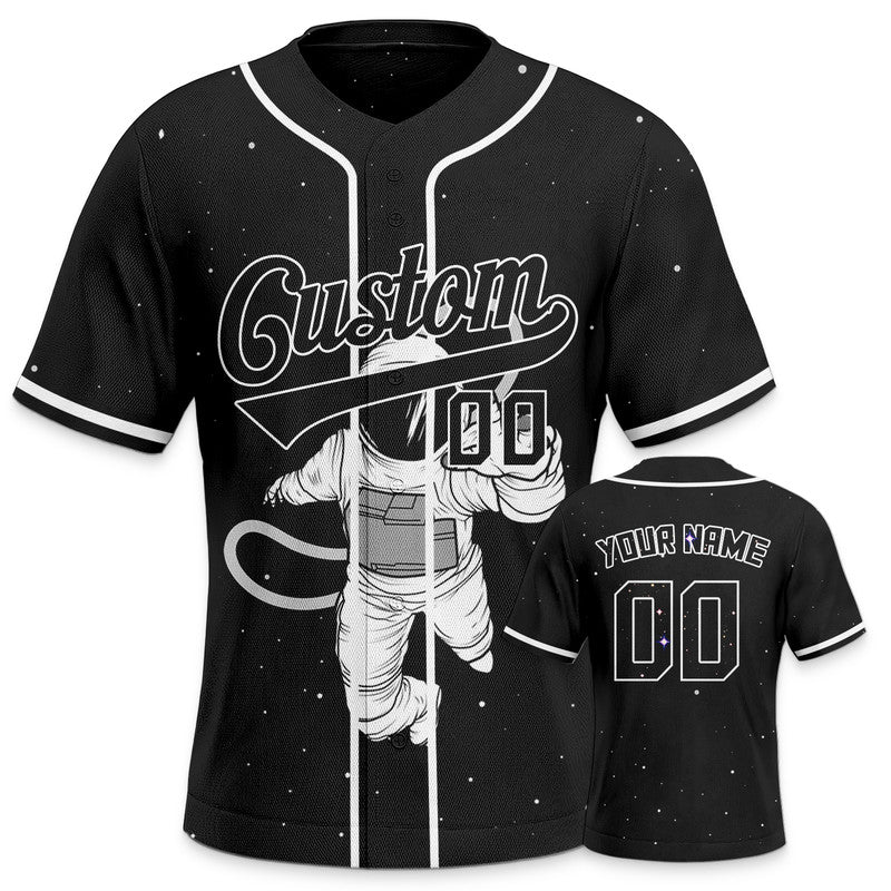 Custom Black Black-White 3D Pattern Design Space Authentic Baseball Jersey