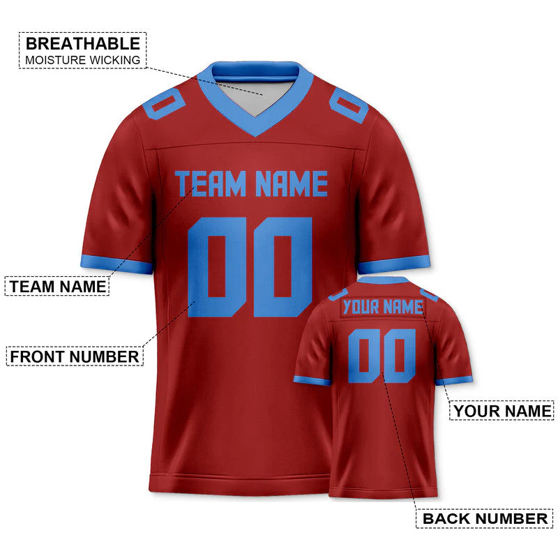 Custom Red Powder Blue Mesh Authentic Football Jersey