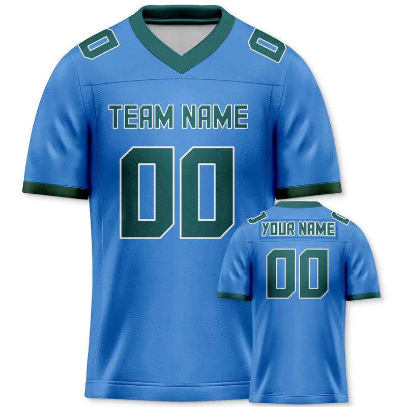 Custom Powder Blue Green Mesh Authentic Football Jersey